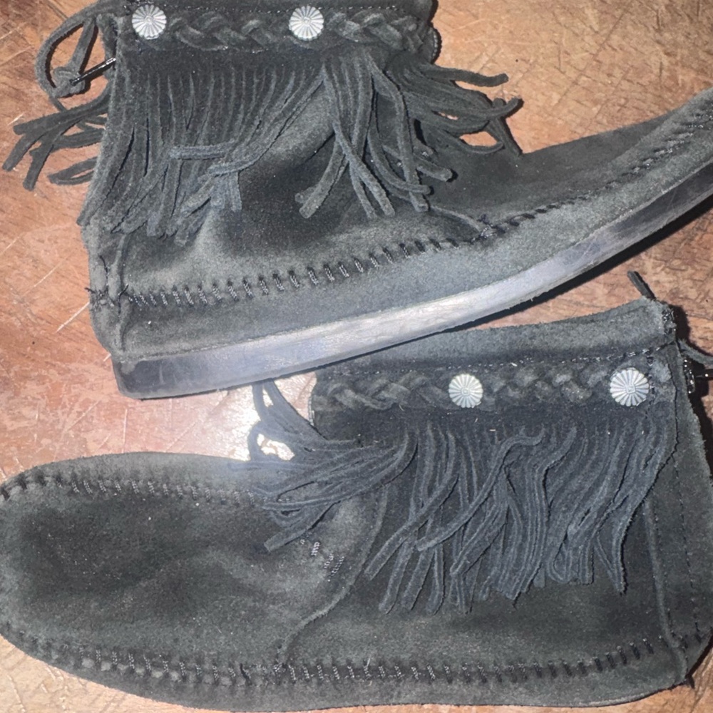 Black Suede Fringe Moccasin Boots